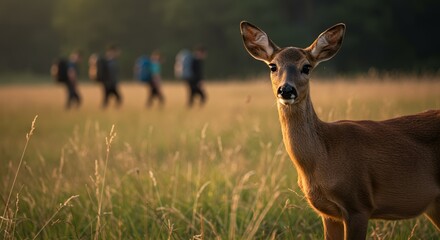 Obraz premium Golden Hour Deer Encounter: A Serene Wildlife Moment