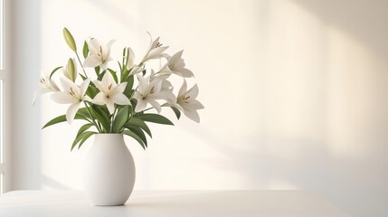 Elegant White Lilies in a Minimalist Setting: A Bouquet of Purity and Serenity