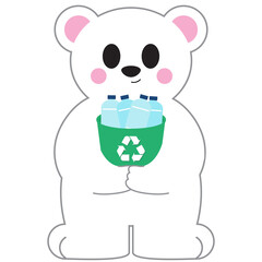 Polar Bear Mascot Holding Recycling Bin Illustration