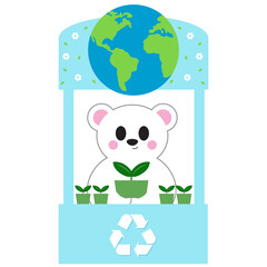 Illustration of Polar Bear and Earth with Plants