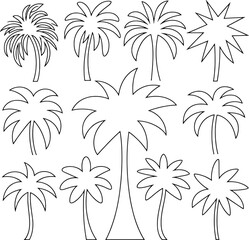 Collection of outline palm tree illustrations tropical design elements