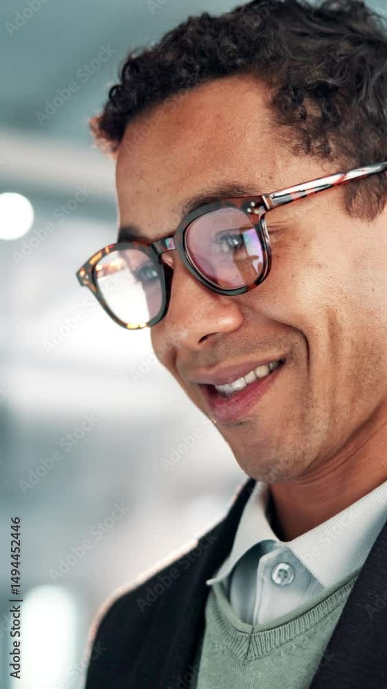 Poster office, business and face of man on tablet for networking, connection and financial planning. corpor