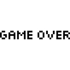 Pixel art game text set: winner, level up, game over. 8-bit retro style icons. Video game message