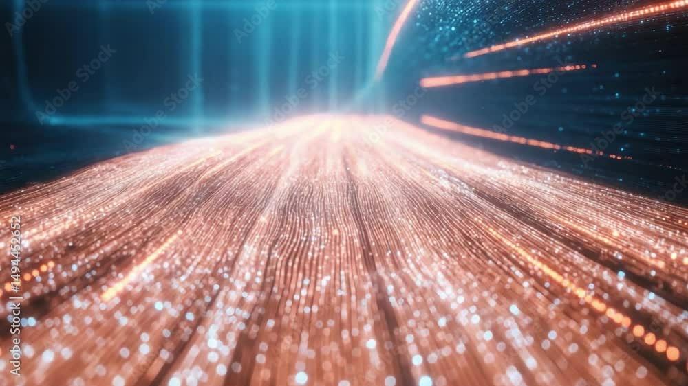 Poster digital flow: an abstract digital art piece, lines of light stream creating an mesmerizing path of c