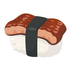 Delicious Sushi Illustration Featuring a Tasty Nigiri with Rice and Fish Topped with Seaweed on a White Background