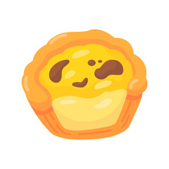 Delicious Custard Tart Illustration with Golden Crust and Creamy Filling on a Clean White Background