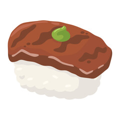 Delicious Sushi Illustration Featuring Wagyu Beef Nigiri with Wasabi on Top - Perfect for Culinary and Food-Themed Projects