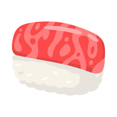 Cartoon Illustration of a Delicious Sushi Nigiri with Fresh Tuna on a Bed of Rice Isolated on a White Background