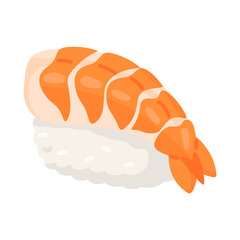 Delicious Shrimp Sushi Illustration on White Background Showcasing Traditional Japanese Cuisine and Culinary Art