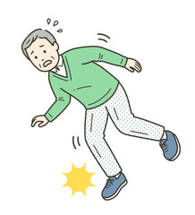 つまずいて慌てる高齢男性