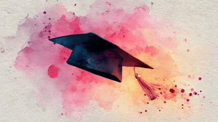 Graduation cap painting, watercolor style, graduation season, vacation, graduation, academic success, summer vacation, coming of age, coming of age ceremony, 4k HD wallpaper, background, generated by