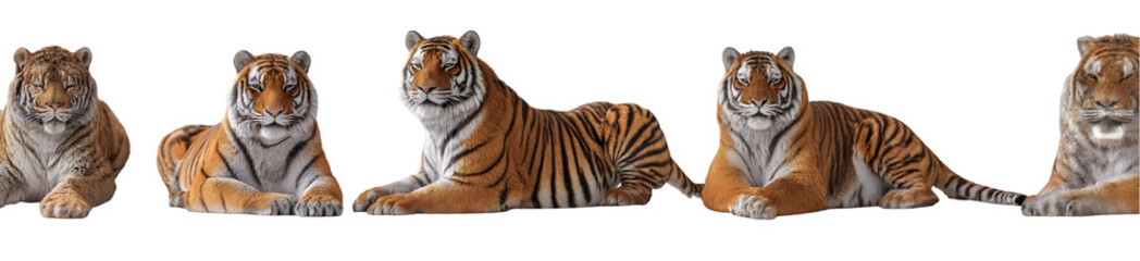 Obraz premium Five tigers lying down against black background
