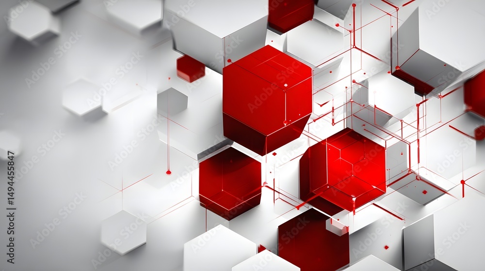 Poster abstract powerpoint slide template featuring red and white cubes in a creative design layout