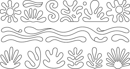 Abstract line art sun sea shells waves pattern design