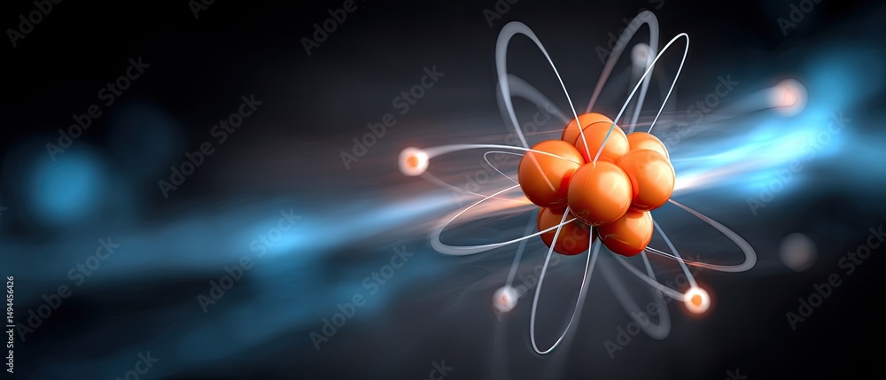Aufkleber a stylized atomic model showing electrons orbiting a nucleus with a dynamic, glowing background.