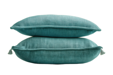 PNG Stack of two teal cushions with tassels on white background