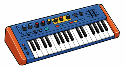 Fototapeta premium Cartoon synthesizer with colorful knobs keys