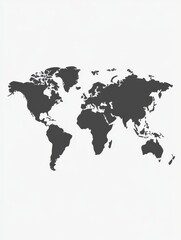 A minimalist grayscale world map, subtly textured, presented against a plain off-white background