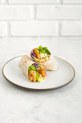 Healthy Shrimp Wrap with Fresh Vegetables on a Plate