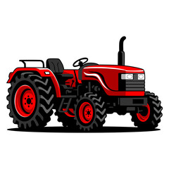 Vector Illustration of Red Farm Tractor Stylized Agricultural Machinery Isolated on White Background