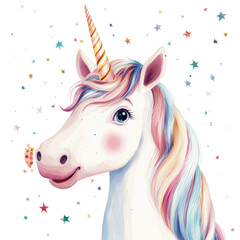 Charming Unicorn Portrait Amidst A Constellation Of Colorful Stars Soft Pastel Colors On A Transparent PNG Background Isolated
