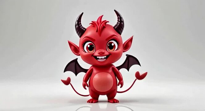 Charming cute red devil 3d render adorable imp with playful expression and diminutive size
