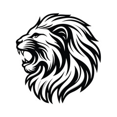 Roaring Lion Head, Black and White Silhouette Design, Feline Predator, Majestic Creature