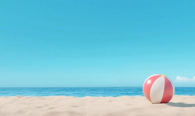 Colorful Beach Ball on Sandy Shore Under Clear Blue Sky