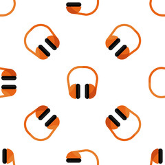 Seamless Pattern with Stylish Headphones in orange and black colors, Vector Illustration