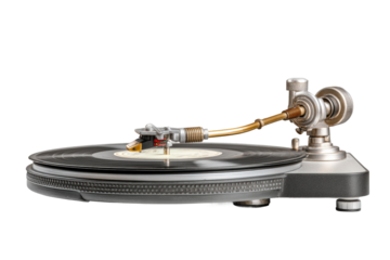 PNG Vintage turntable with vinyl record on isolated white background