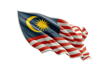 PNG Waving malaysian flag with blue, yellow, and red stripes and crescent