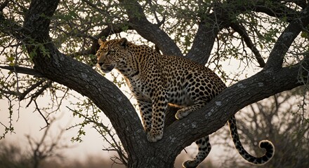 Majestic Leopard in African Savanna at Sunset