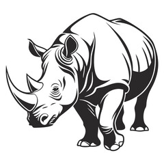 Bold Black & White Rhino Powerful Wildlife Silhouette with Horns & Thick Skin