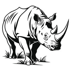 Line Art Rhinoceros Black and White Wildlife Animal Portrayal