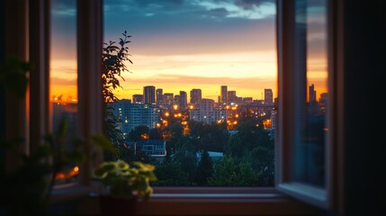 Urban Sunset View from a Window