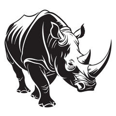 Striking Rhino Silhouette Bold Black and White Wildlife with Sharp Horns 86 Chars