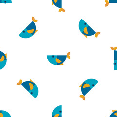 Seamless pattern with geometric fish in blue and yellow colors
