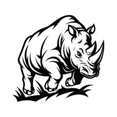 Black and White Rhino Charge | Striking of a Rushing Rhinoceros on Grass
