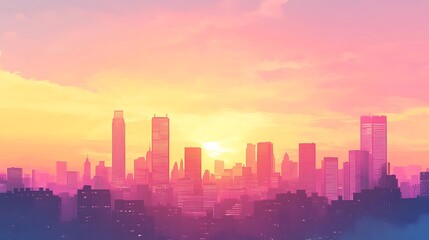 Fototapeta premium Dreamy metropolis at dawn with glowing cityscape for atmospheric urban photography soft light skyline beauty architectural harmony visual storytelling concept.