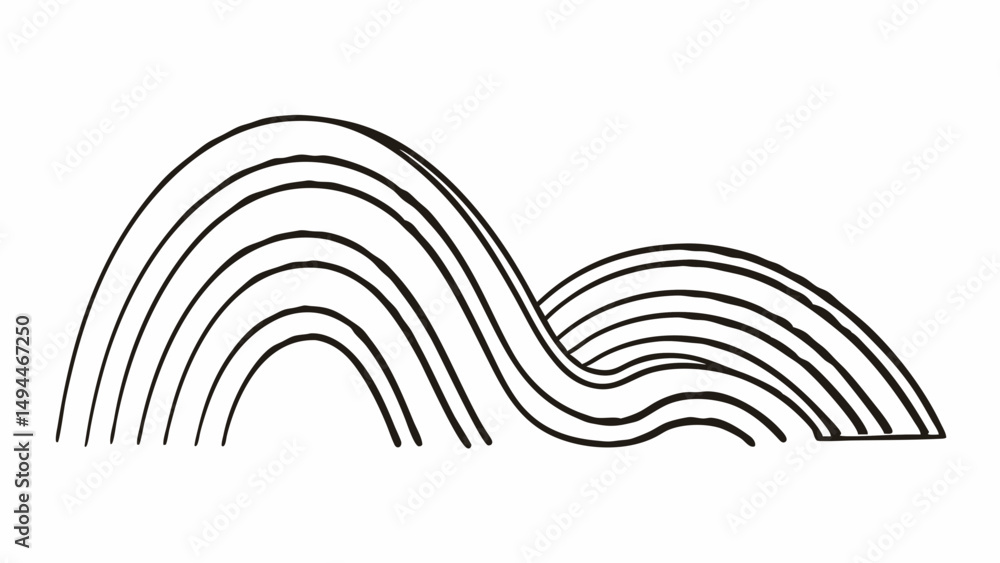 Poster abstract line art featuring curved shapes resembling waves or hills with a minimalist design style c