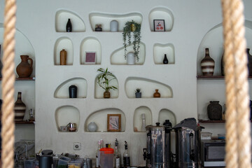 Stylish Interior Design: Niche Shelves with Pottery and Plants
