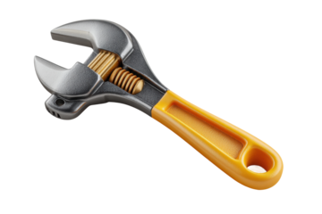 PNG Adjustable wrench with yellow handle on white background