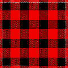 Buffalo plaid seamless vector pattern in red and black colors  