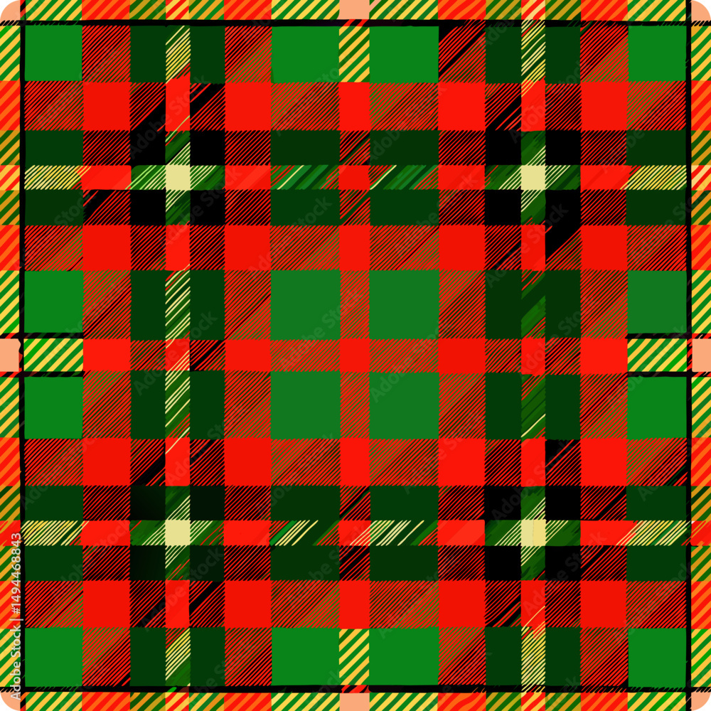 Poster plaid pattern design in red and green tones for seamless vector pattern