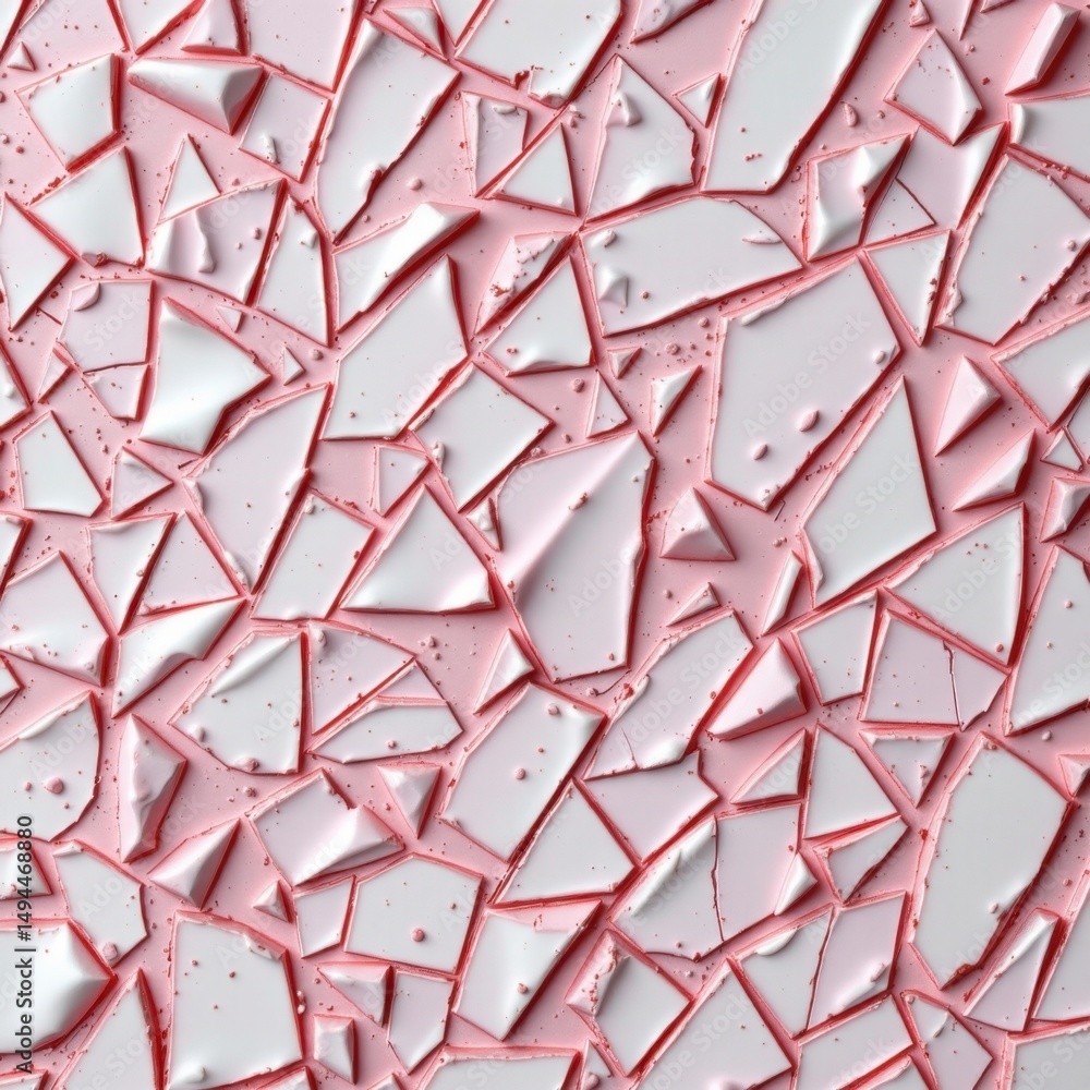 Poster abstract image of broken pink and white ceramic tiles with geometric shapes and edges in a closely a