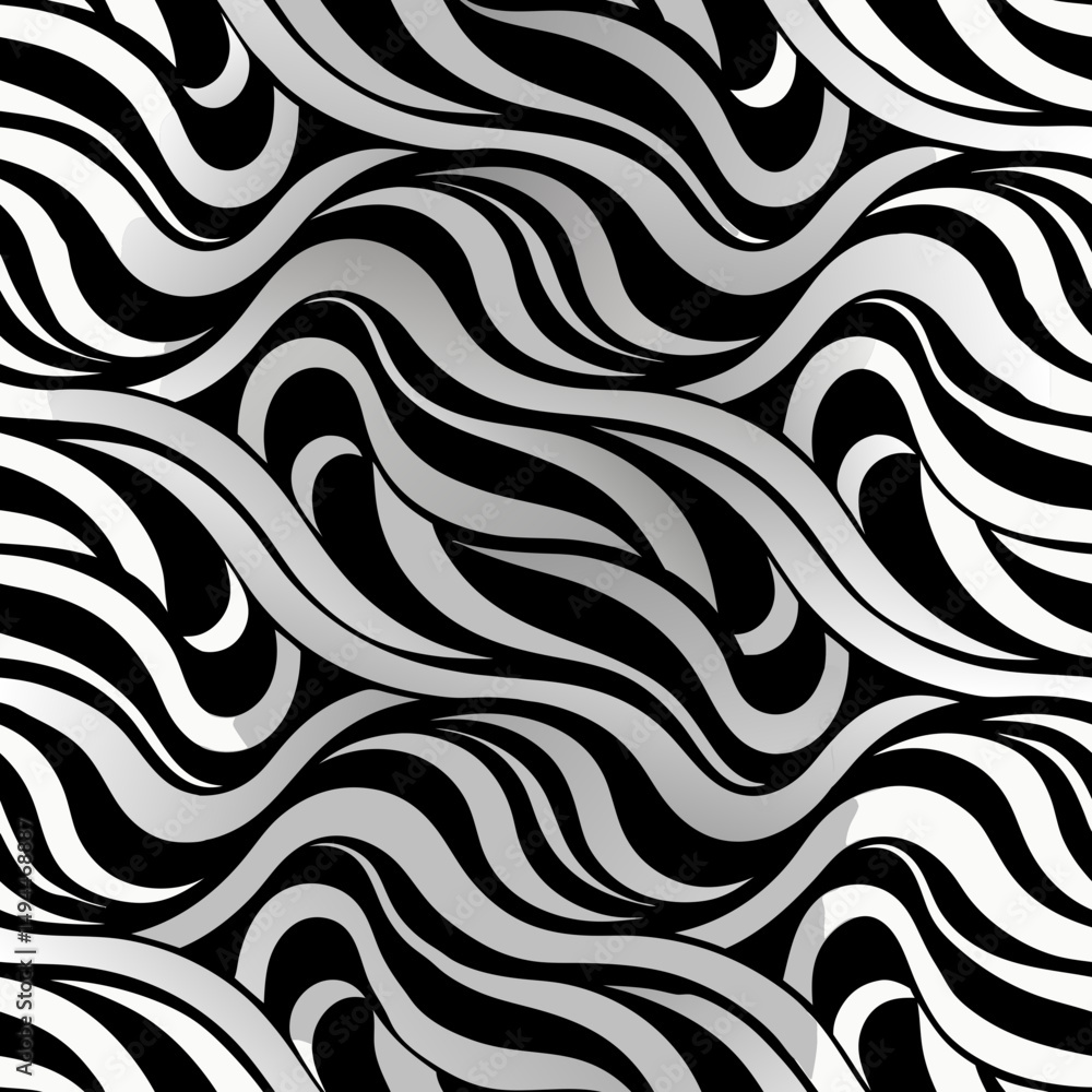 Poster abstract seamless vector pattern with wavy black and white lines