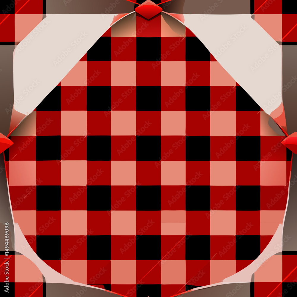 Poster red and black checkered seamless vector pattern with geometric shapes