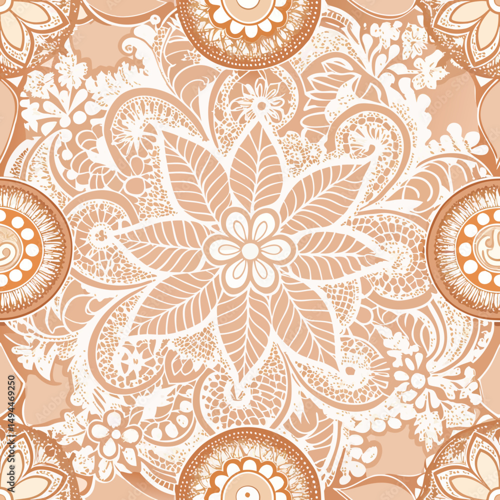 Poster intricate lace vector pattern in cream and blush colors on a seamless background