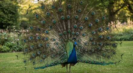 Obraz premium Majestic Peacock Display in a Lush Garden