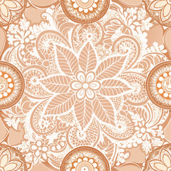 Intricate lace vector pattern in cream and blush colors on a seamless background  
